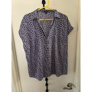 Express Women's Size‎ XL Blue Flowered Button Down Dolman Sleeve Top Boho Hippie